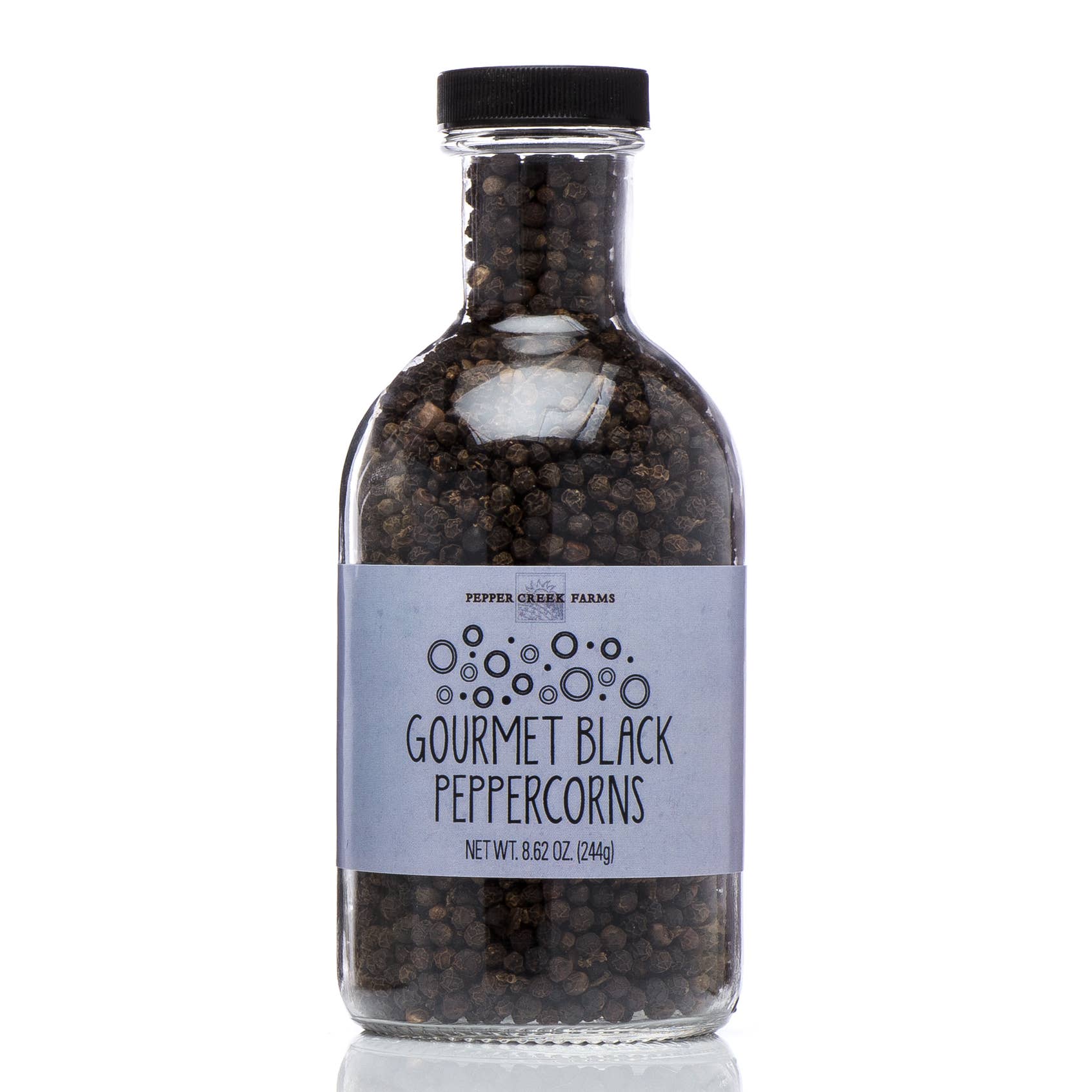 Black Peppercorns Stout Jar 8.62 Oz. for wholesale by Pepper Creek Farms