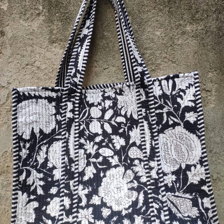 Meghcraft - Wholesale Tote Bag - Women's - Floral Cotton Quilted Block Print Tote Bag-Beach Bag totes