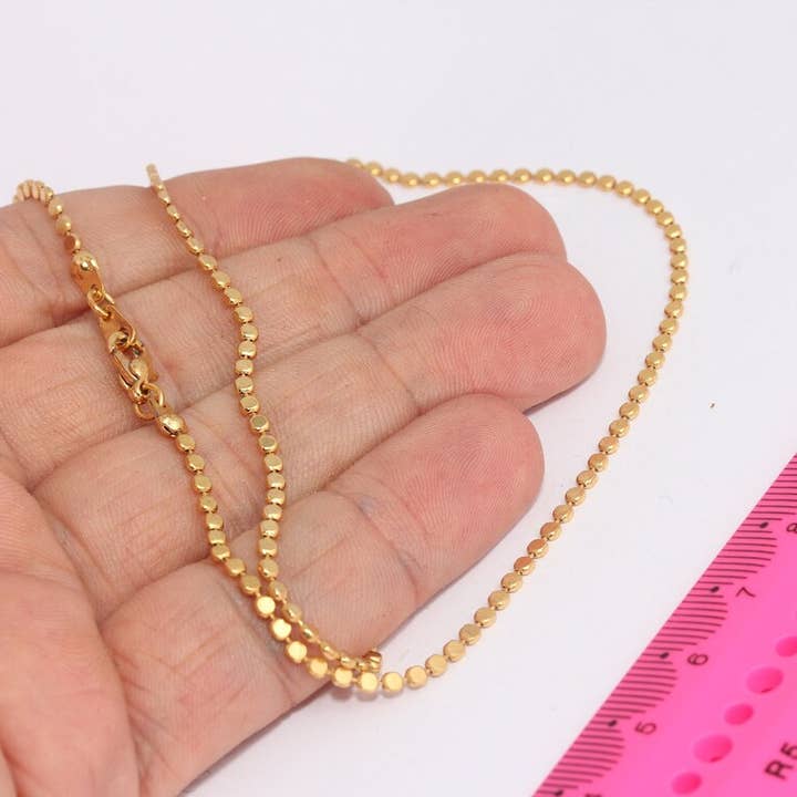 Collana Pronta con Perline a Cubo in Oro Lucido 24k da 17'' 2mm, CHK568 per la vendita all'ingrosso da parte di QueenJewelryM
