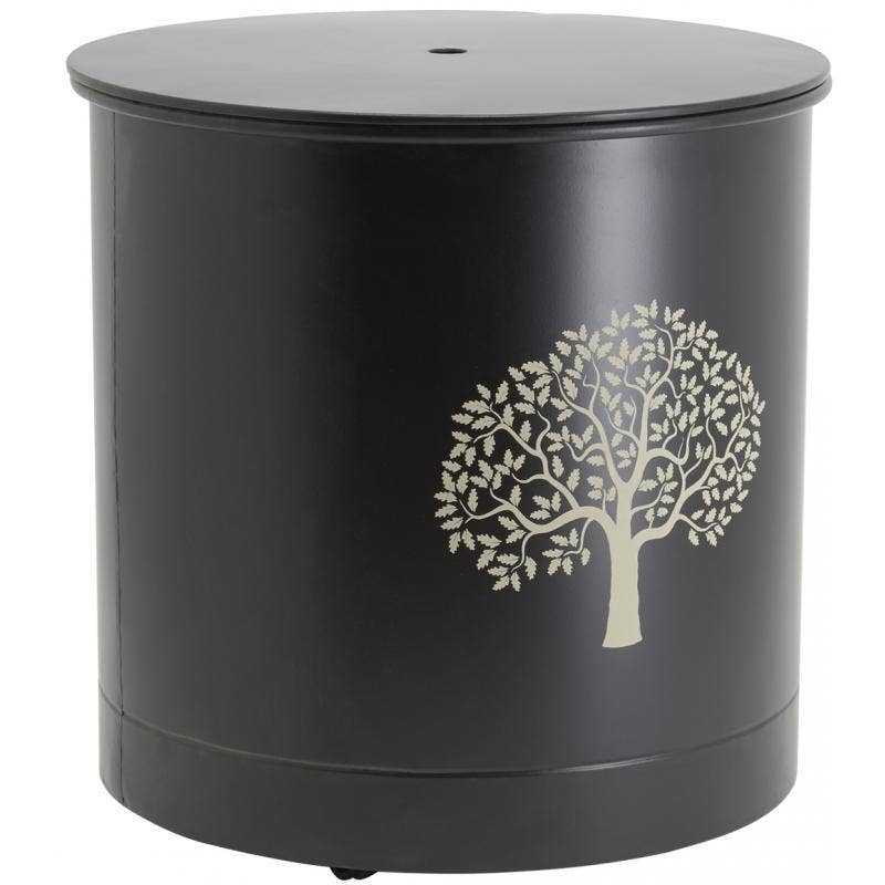 Aubry Gaspard - Venta al por mayor Cesta/caja de almacenamiento - Caja metálica para pellets negra con diseño de árbol y 3 ruedas0