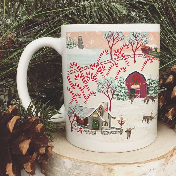 Mug de café/chocolat chaud de Noël pastel de ferme du pôle Nord pour la vente par RiverWood Forest