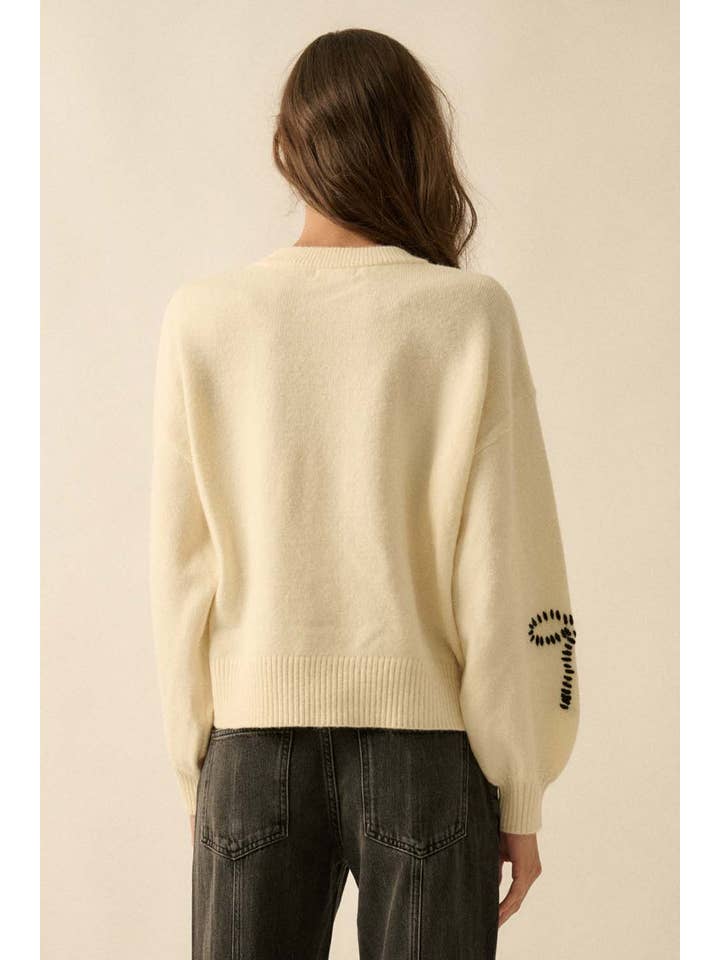 Promesa USA - Wholesale Knit Sweater - Women's - Solid Bow-Embroidered Bubble-Sleeve Sweater7