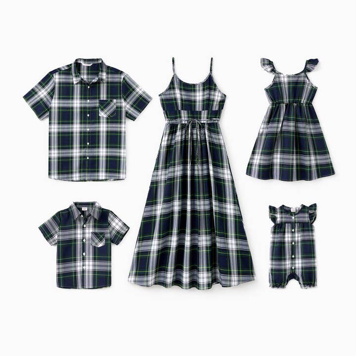 Family Matching Black Plaid Shirt or Sleeveless A-Line Dress for wholesale by PatPat Matching