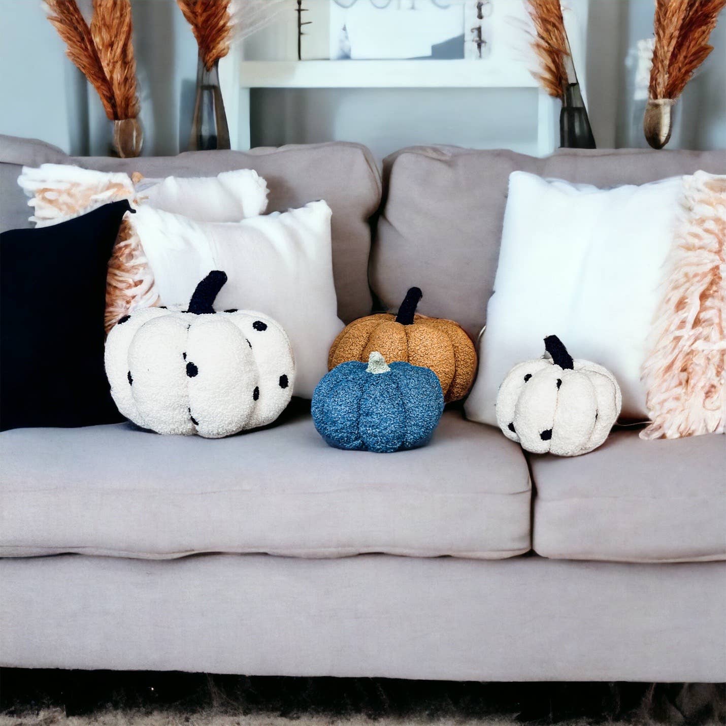 Gia Roma - Wholesale Decorative Tabletop Object - Neutral Fall + Halloween Home Decor, Cute Cotton Pumpkins BW7