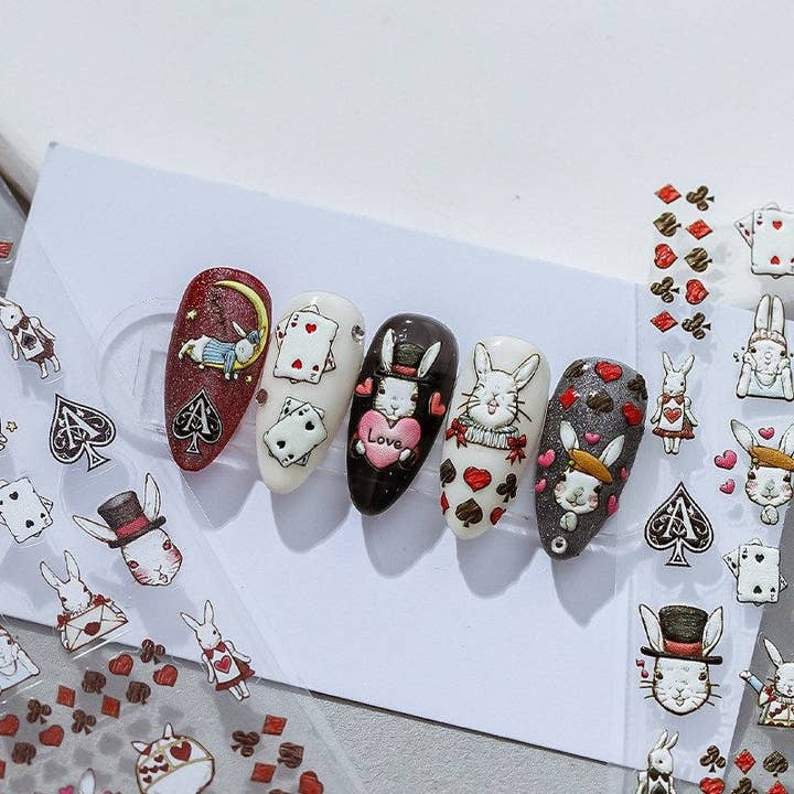 Hello Claws | Alice Wonderland Embossed Pattern Design Nail Deco Sticker for wholesale by LULUFUNSTUDIO