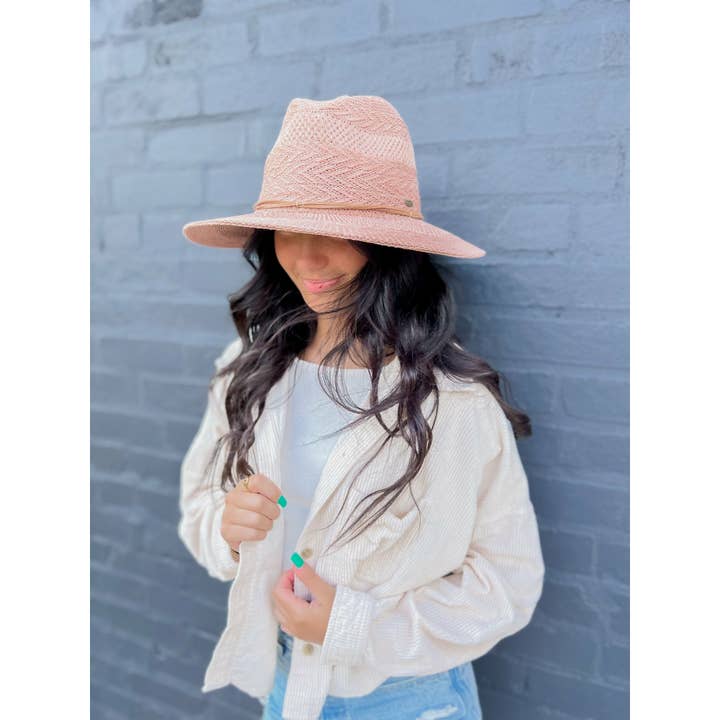 C.C Beanie - Wholesale Straw Hat - Women's - Knit Multi-Pattern C.C Panama Hat with Suede Cord KP015