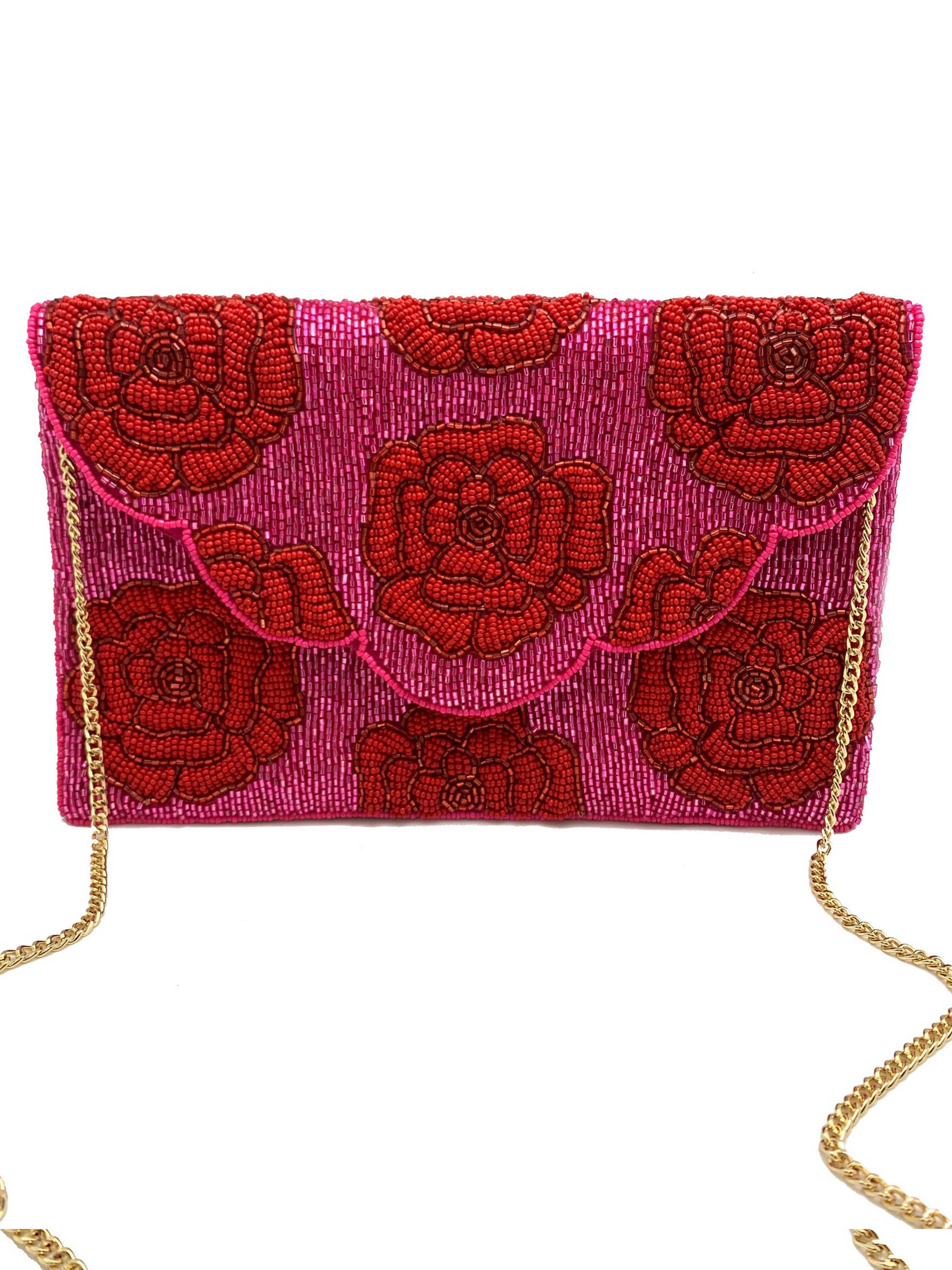 Ole - Vente Pochette – femme - Pochette à perles fait main avec motif floral vert LAC-SS-1915