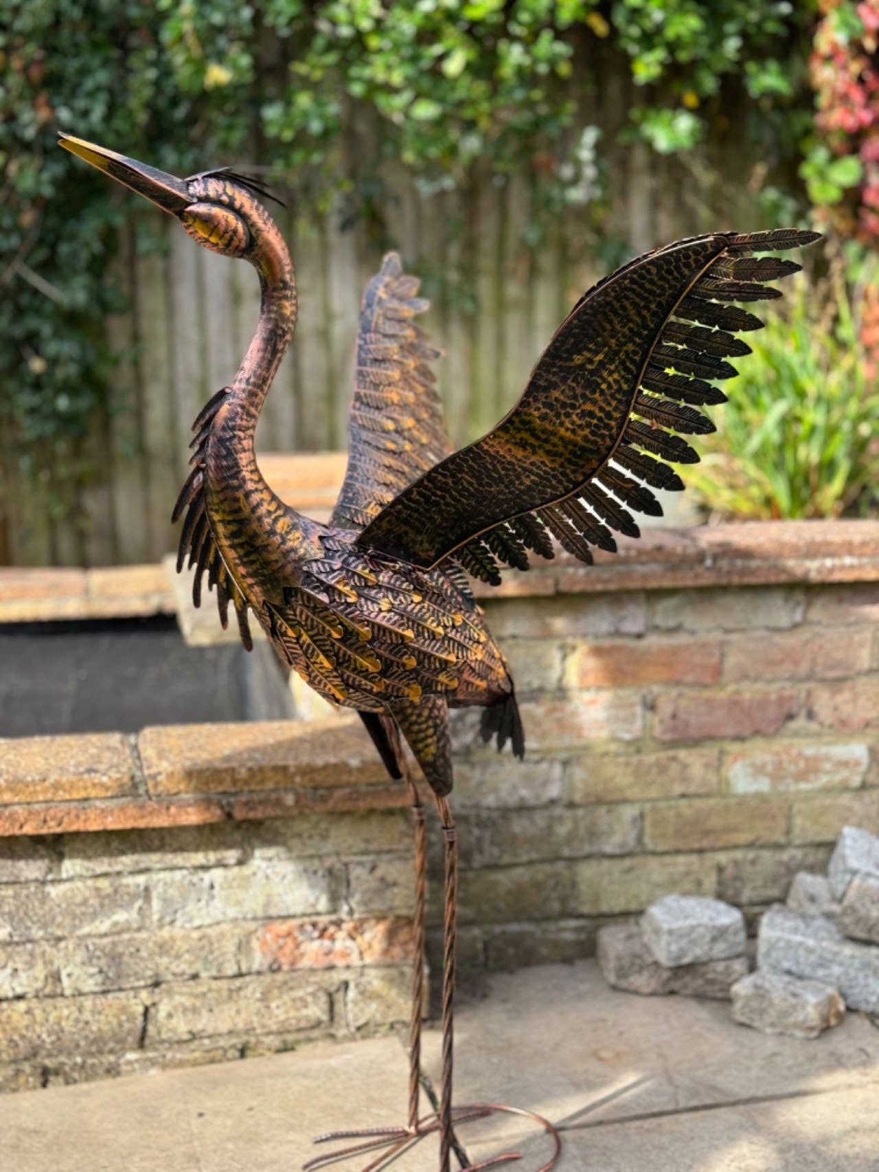 Marissa's Gifts - Wholesale Outdoor Ornament/Decor - Large Bronze with gold brush Heron Dimensions are 79 x 60 x 107cm. | Garden Statue | Bird Yard Art | Outdoor Decor6