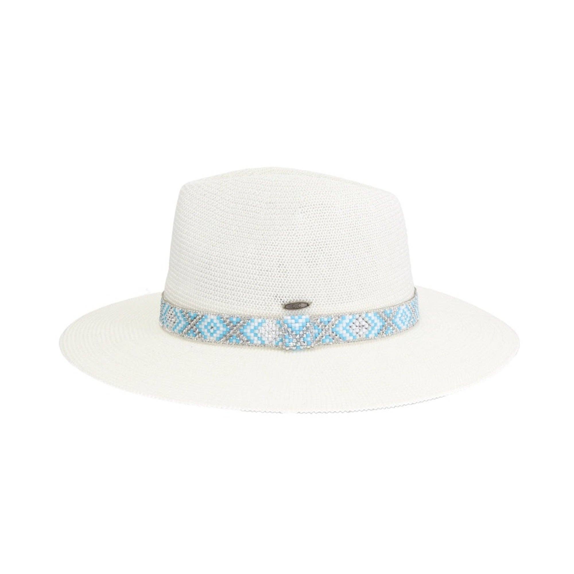 MiMi Wholesale - Wholesale Straw Hat - Women's - KPC0001 Winnie Aztec Beads Trim Band Panama Hat9