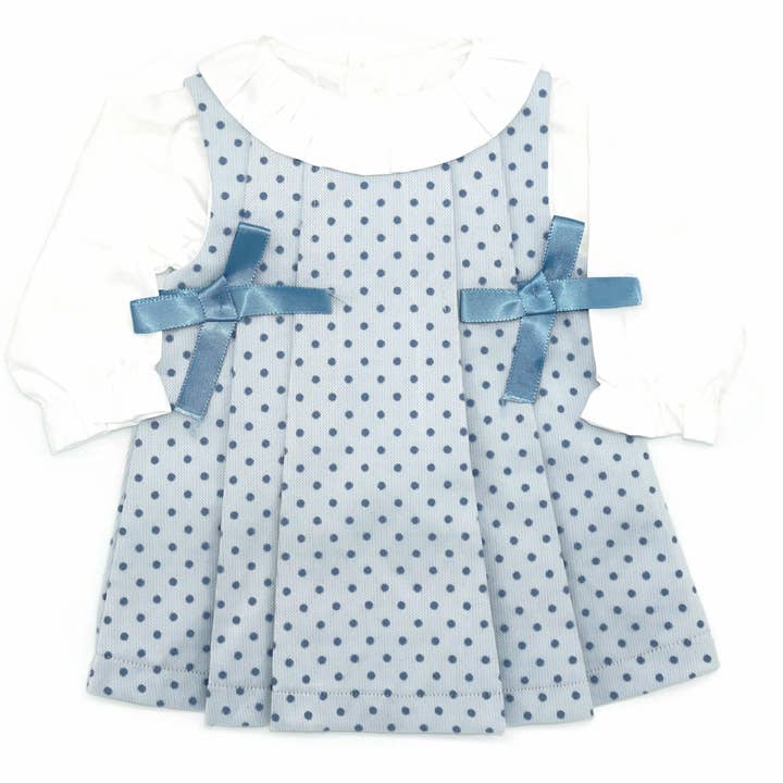 Bonito vestido azul Lisona para bebé con lazos y pliegues para venta al por mayor de Coquelicot