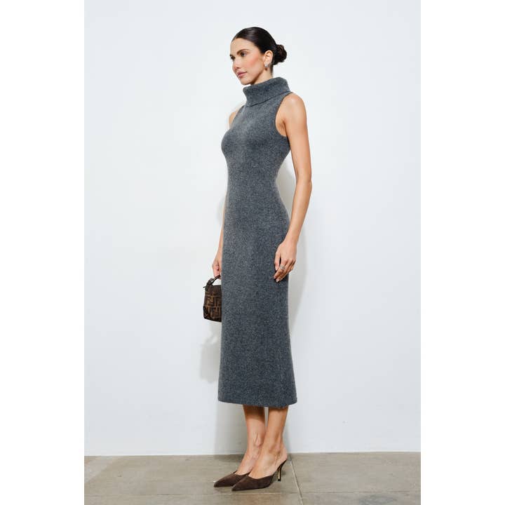 CHARCOAL Esme Sleeveless Turtleneck Sweater Knit Midi Dress for wholesale on Faire1
