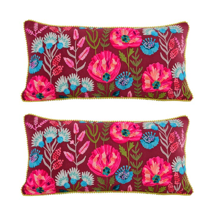 2ABFLCCR1224_WNGR S/2 ALMOFADA DE LONA FINEST BLOSSOM 12x24" por atacado de Karma Living