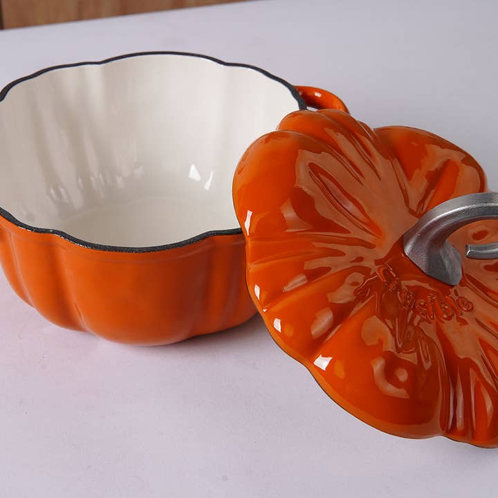 Crucible Cookware – wholesale Pot & pan set – Enameled Cast Iron Pumpkin Pot, Dutch Oven, Cocotte, Orange5