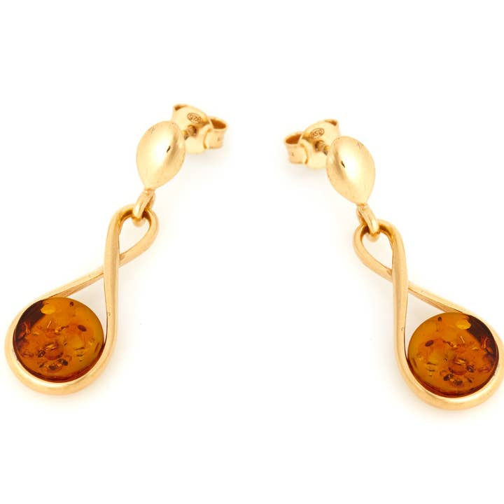 Natural cognac amber earrings, 925 gilded silver for wholesale on Faire
