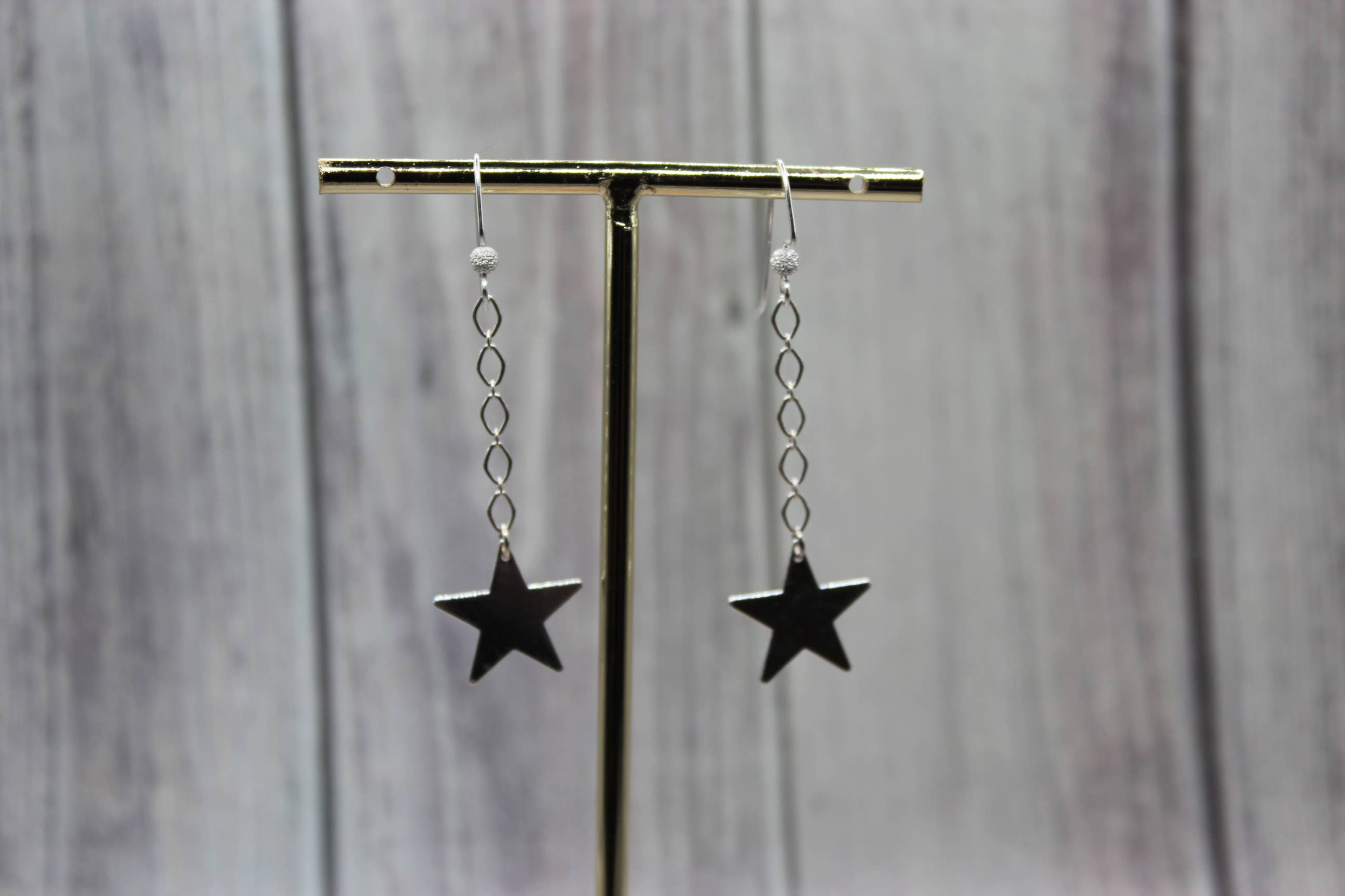 Harper House Studio - Wholesale Dangle Earrings - Long Sleek Silver Earrings Featuring Whimsical Star Details2
