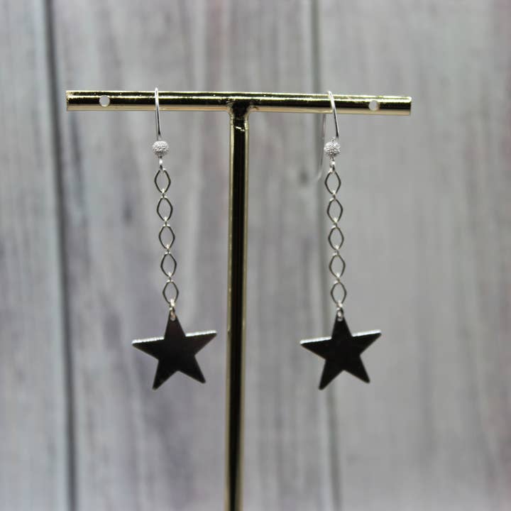 Harper House Studio - Wholesale Dangle Earrings - Long Sleek Silver Earrings Featuring Whimsical Star Details2
