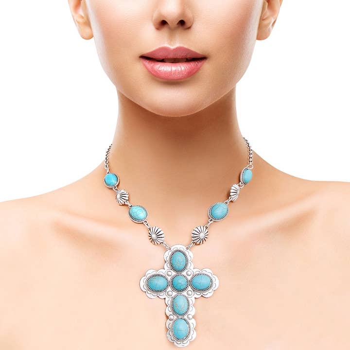 Turquoise Stone zilveren kruis ketting voor wholesale door PinktownUSA