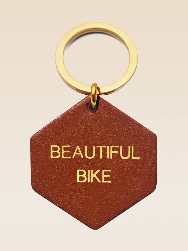 BEAUTIFUL BIKE camel leather custom keychain for wholesale by FAUVETTE PARIS