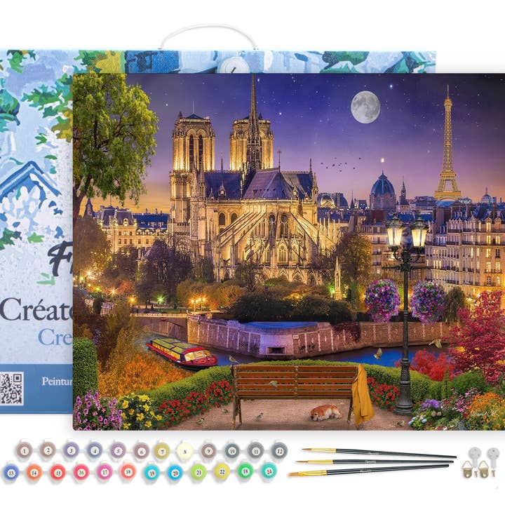 Mal efter tal Notre-Dame og Eiffeltårnet om natten indrammet for engroshandel hos Figured'Art