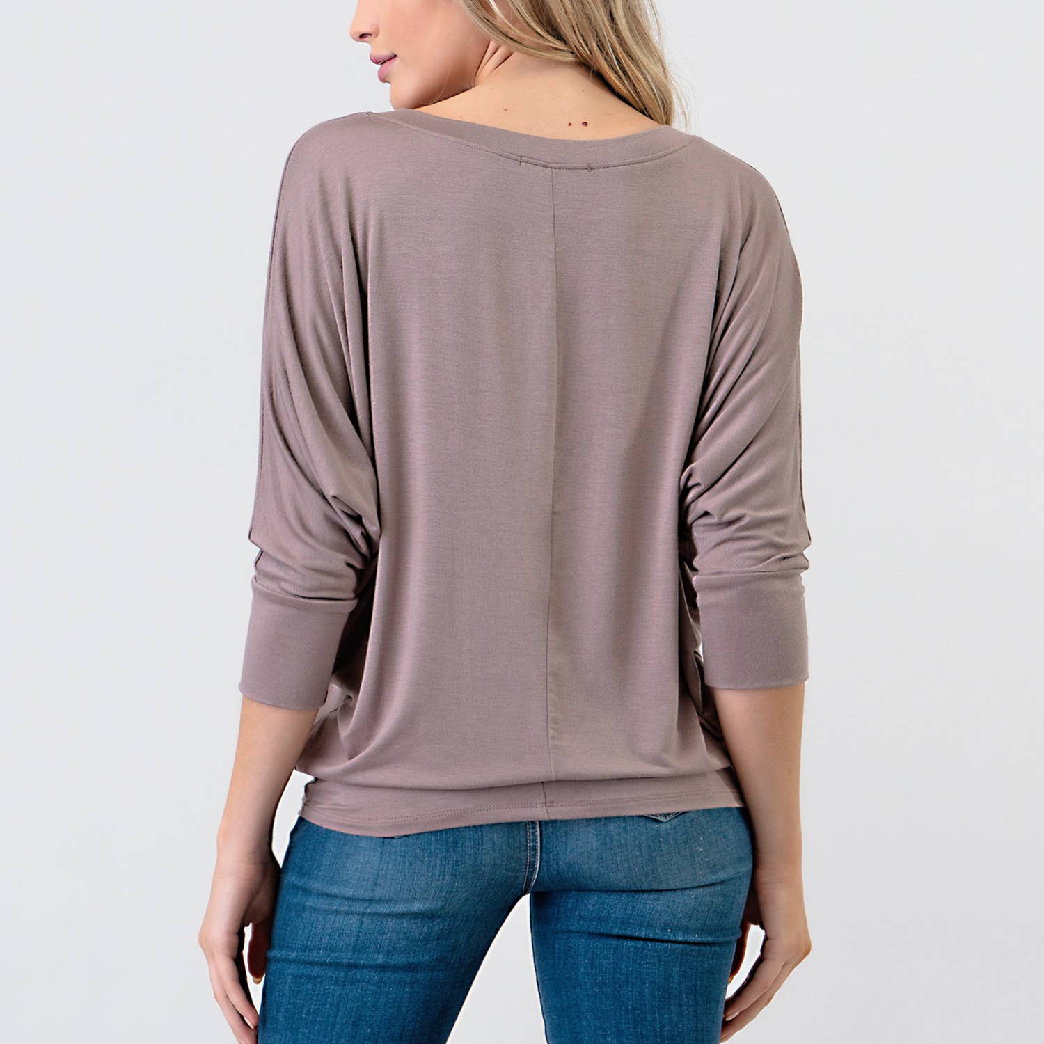 Heimious - Wholesale Knit Top - Women's - 3/4 Dolman Sleeve V-neck Modal Jersey Top, 257312