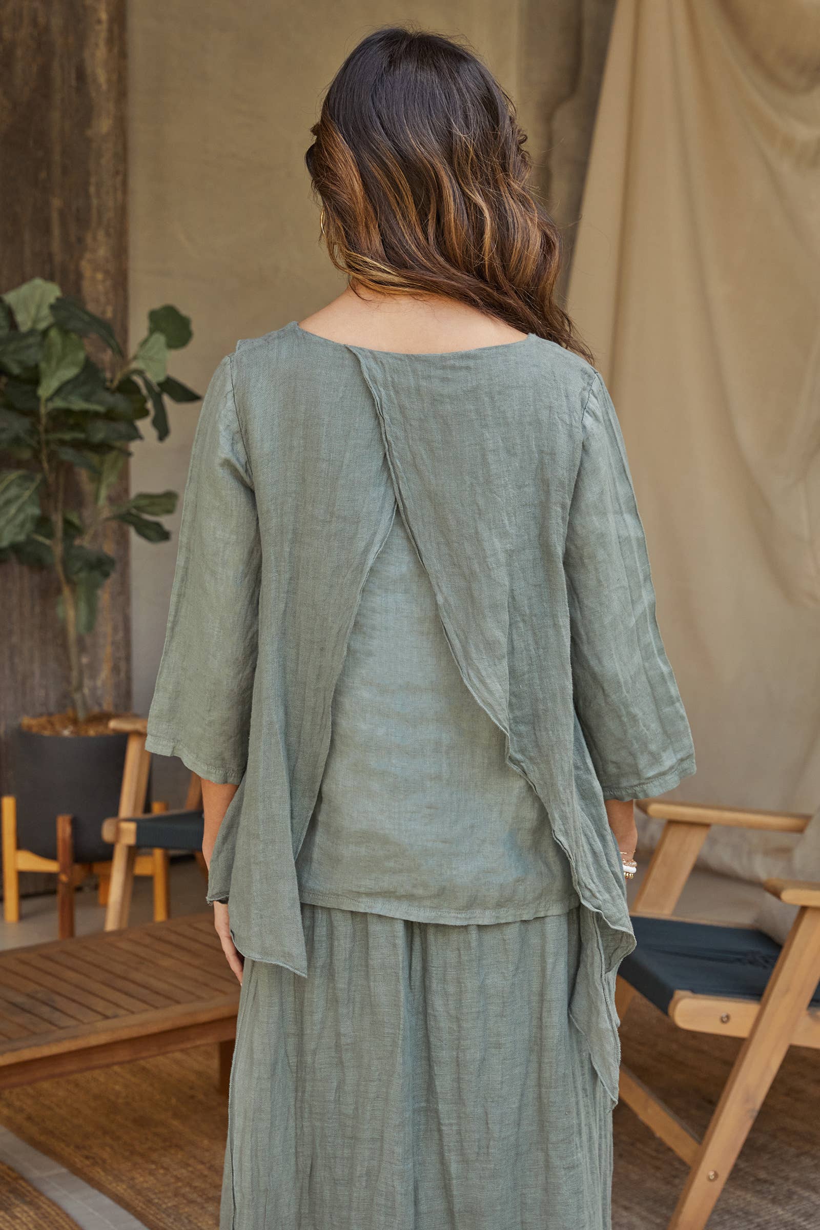 MILIO MILANO - Vendita all'ingrosso Camicetta - Donna - TOP DOPPIO STRATO IN LINO (11761/154111-VERDE MILITARE)2