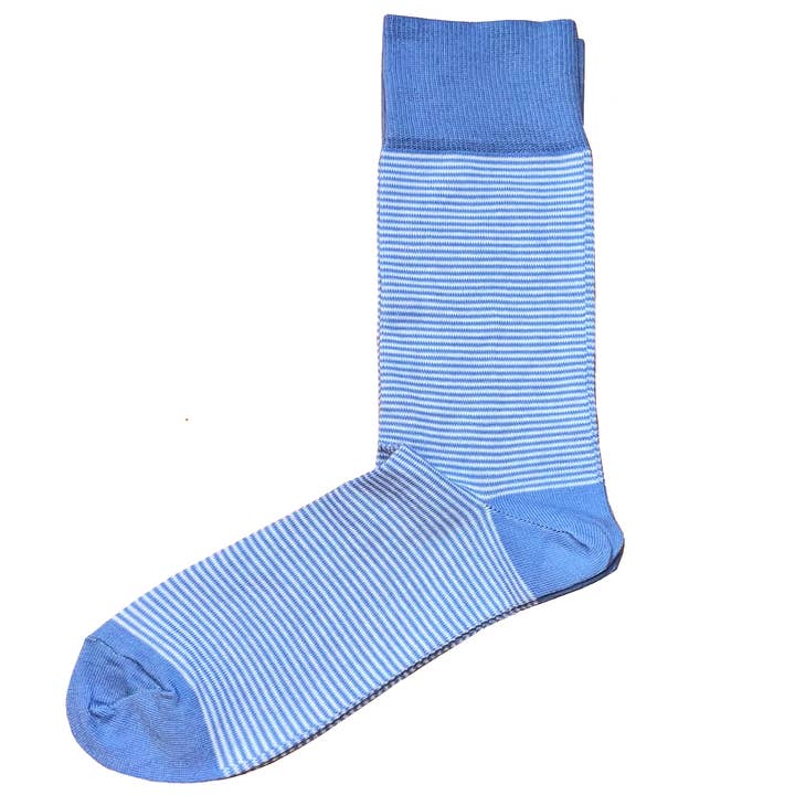 Thin Stripe Cotton Socks - Light Blue And White for wholesale by Bassin And Brown