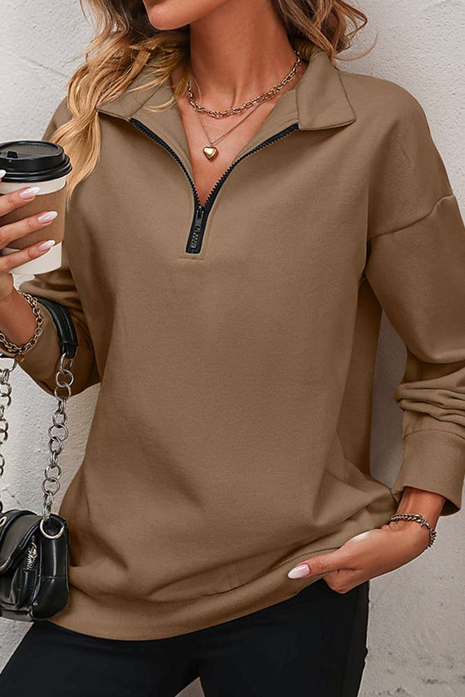 UNISHE - Wholesale Sweatshirt - Women's - Plain Half Zipper Sweatshirt MD0914