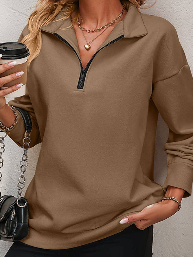 UNISHE - Wholesale Sweatshirt - Women's - Plain Half Zipper Sweatshirt MD0914