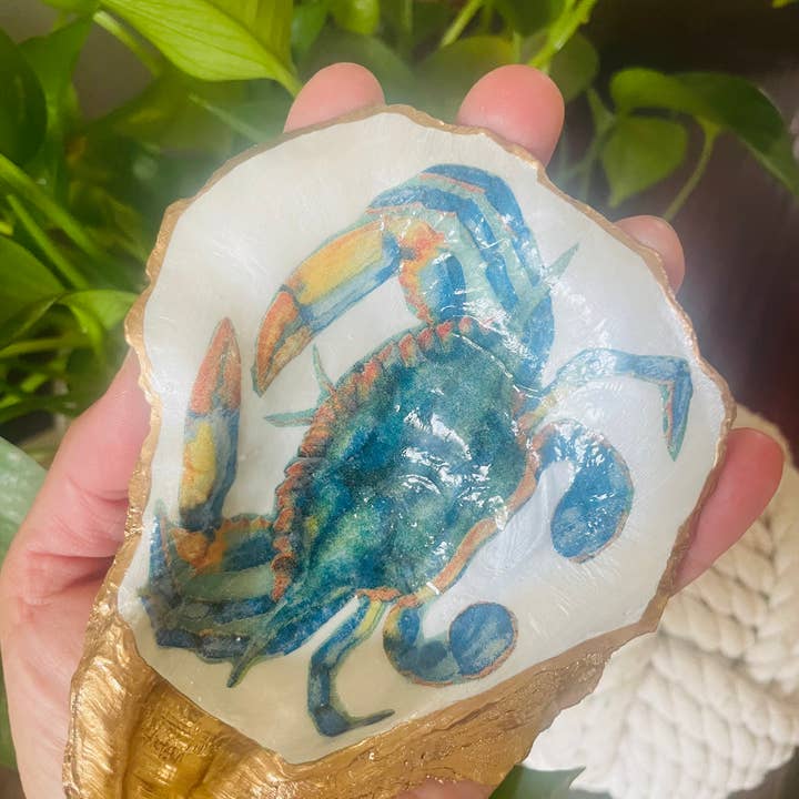 Oyster Shell Trinket Dish, Blue Crab for wholesale by Shells by Shea