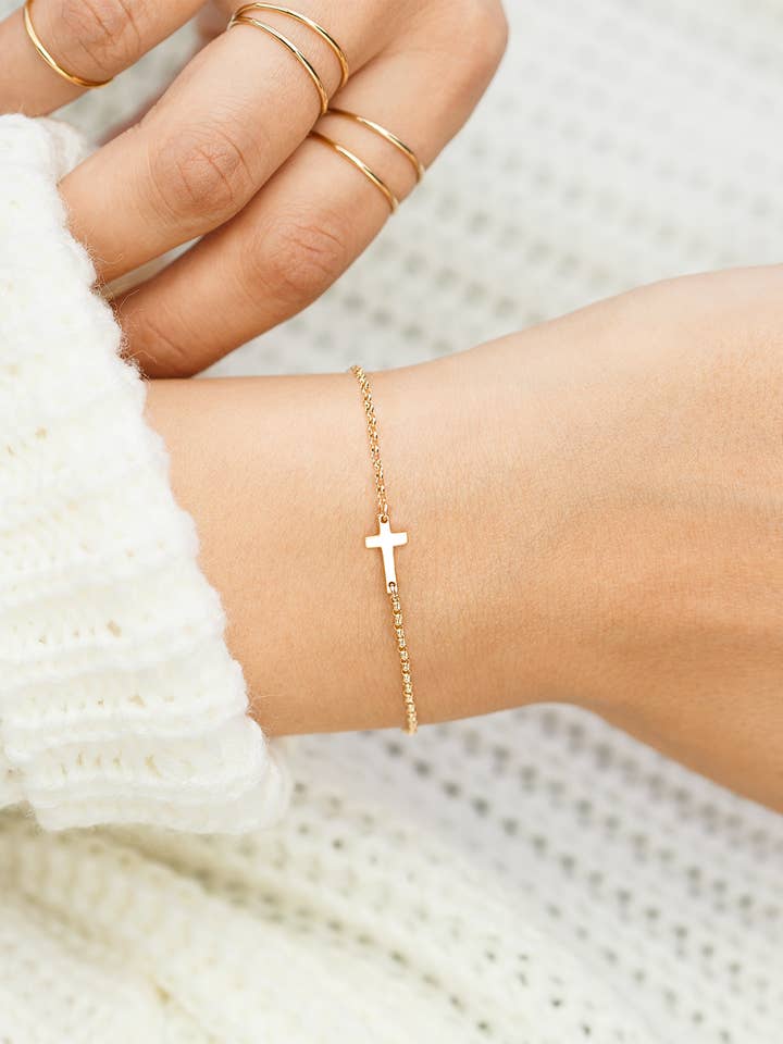 Gold Cross Bracelet Sterling Silver Cross Bracelet Small for wholesale by Monday Monarch | Necklaces, Earrings & Bracelets