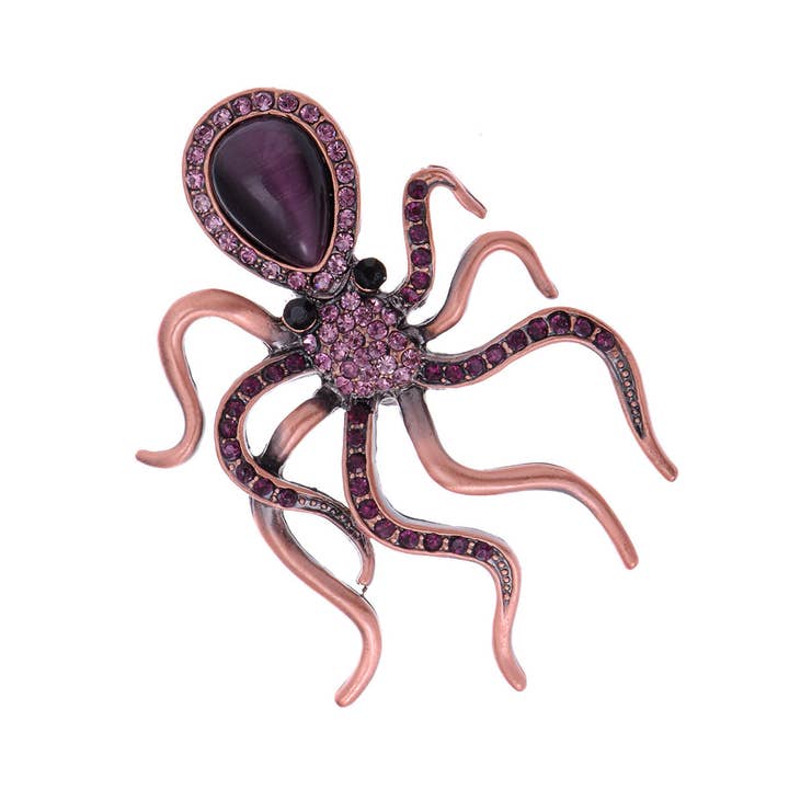 AK Brand - Wholesale Brooch - Slive Colored Nautical Rose Octopus Brooch Pin4