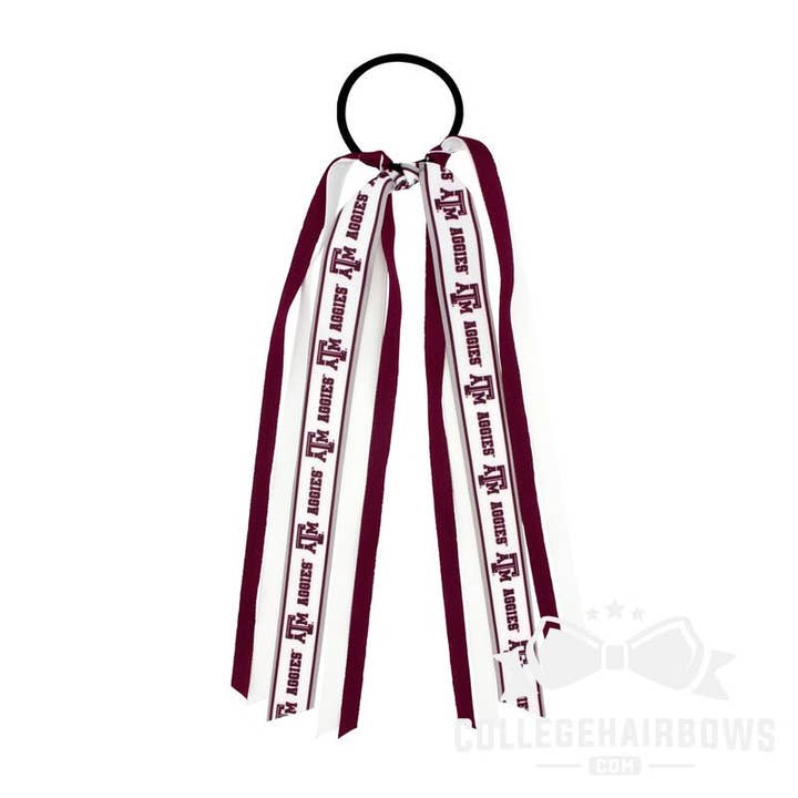 Texas A M Logo Print Streamer Pony for wholesale by CollegeHairBows.com
