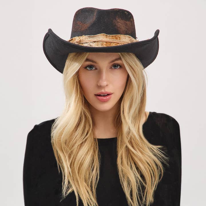 Hana - Wholesale Cowboy Hat - Women's - Rustic Cowgirl with Feather Fedora Hat9