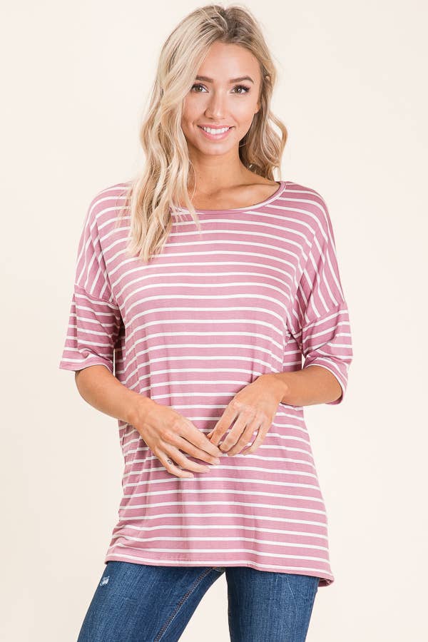 NOIR Top décontracté à manches courtes rayé TA1306 en vente sur Faire1