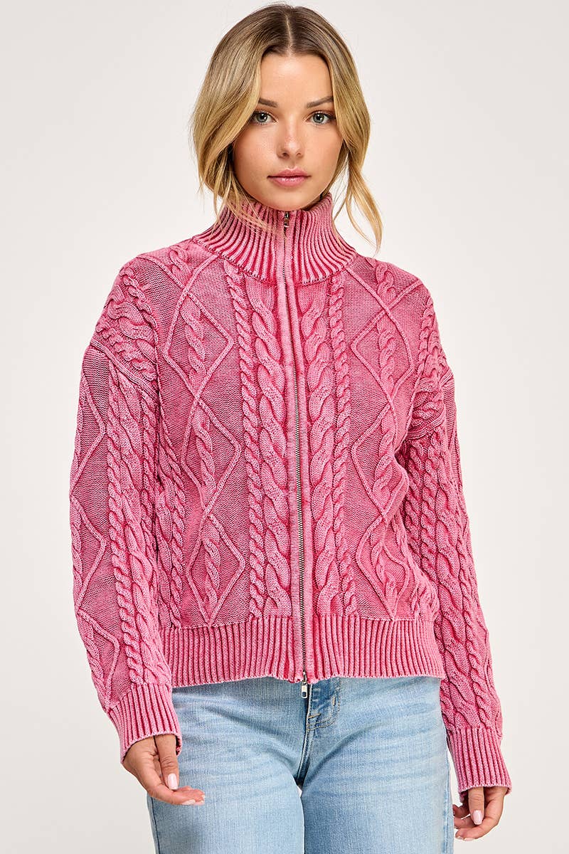 Promise LA - Wholesale Knit Sweater - Women's - Vintage vibe washed two way zip-up sweater5