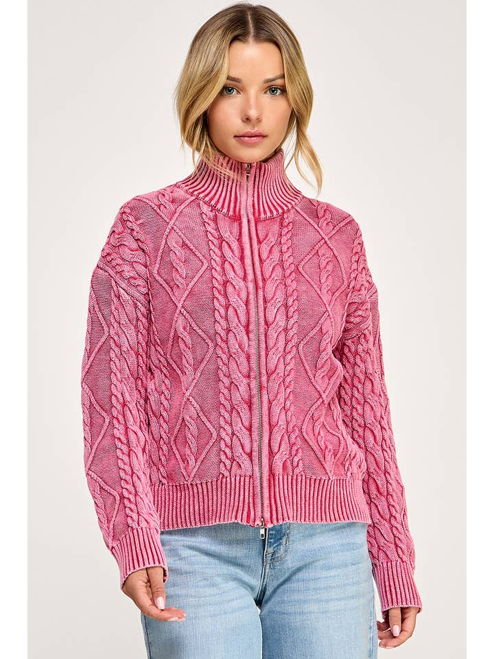 Promise LA - Wholesale Knit Sweater - Women's - Vintage vibe washed two way zip-up sweater5