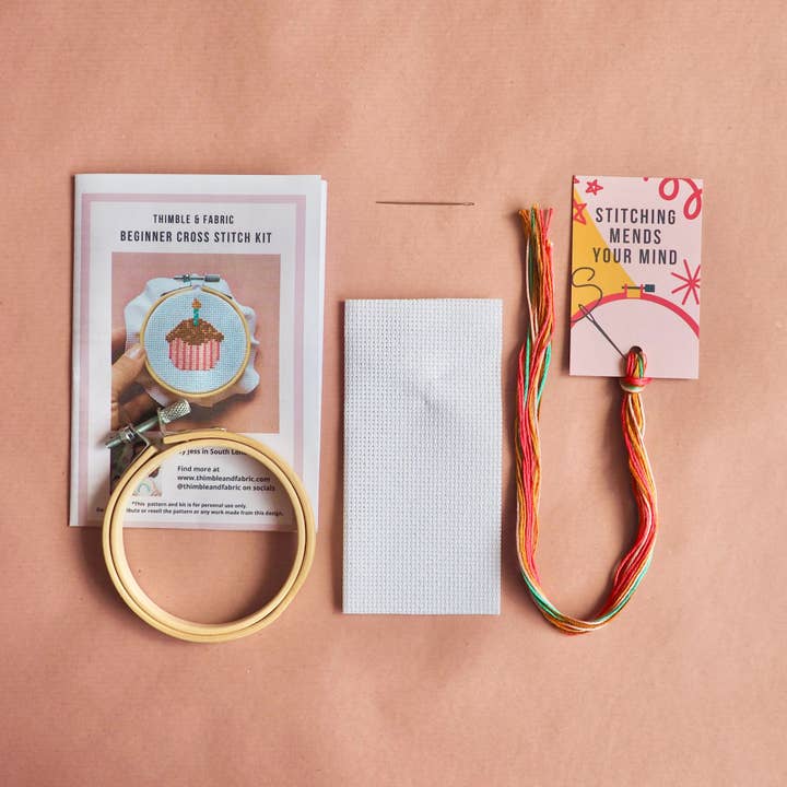 Thimble and Fabric - Wholesale Embroidery/Cross Stitch Supplies - Chocolate Cupcake Mini Cross Stitch Kit | Beginner Craft Kit2