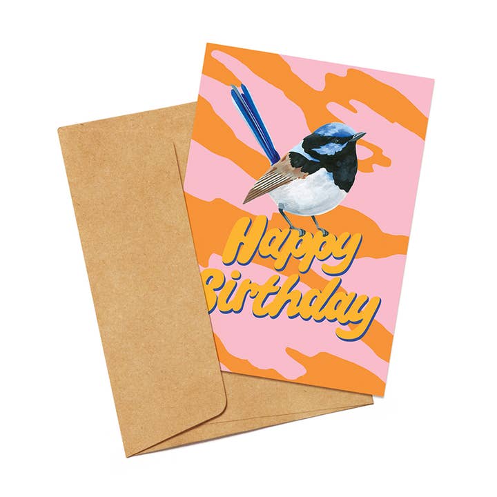 'Happy Birthday' Superb Fairy-Wren Greeting Card for wholesale by Outer Island
