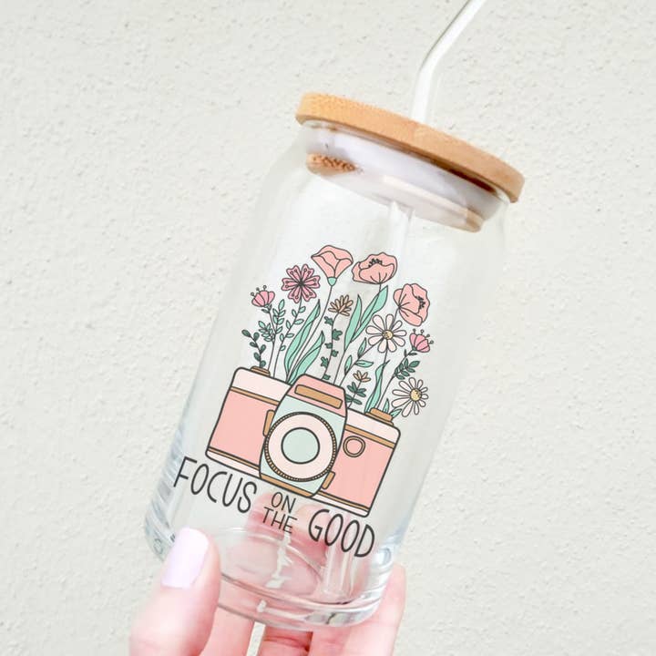 Focus on the Good 16oz Glass Can for wholesale by Mountain Laurel Designs Co