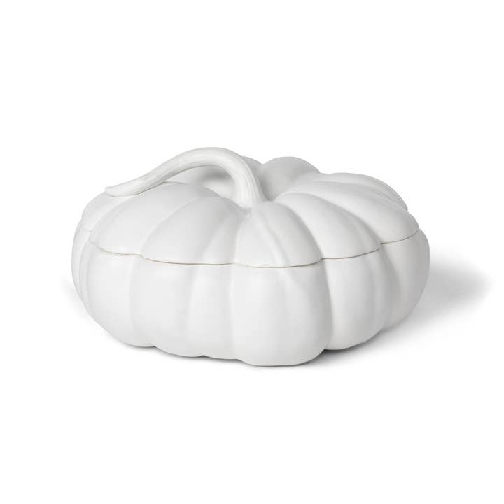 Park Hill Collection - Wholesale Decorative Plate/Dish/Bowl - Matte White Lidded Ceramic Pumpkin Bowl, Large