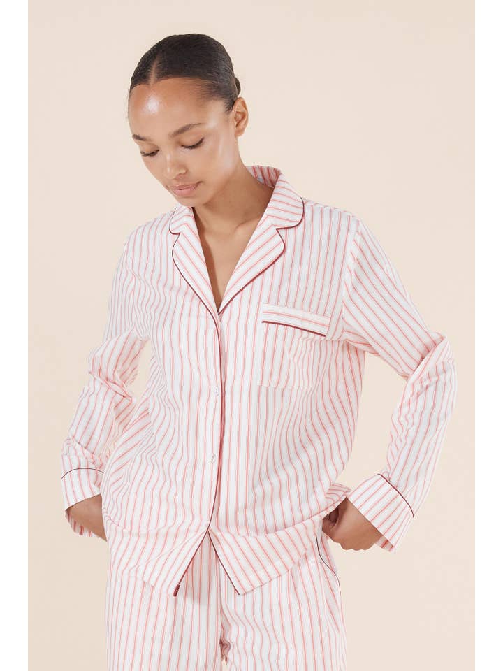 Cotton Stripe Pyjama Set - Octavia Burgundy for wholesale on Faire5