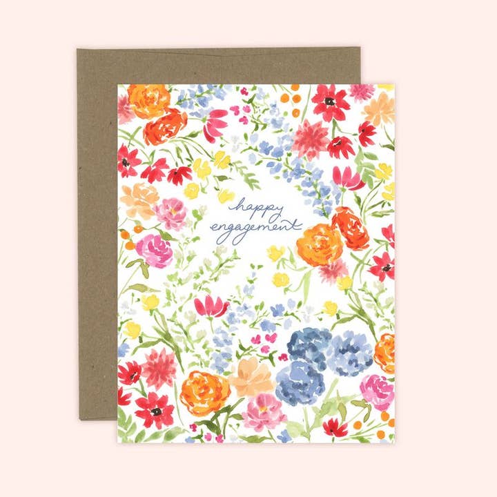 Happy Engagement Floral Card | Newly Engaged for wholesale by Almeida Illustrations