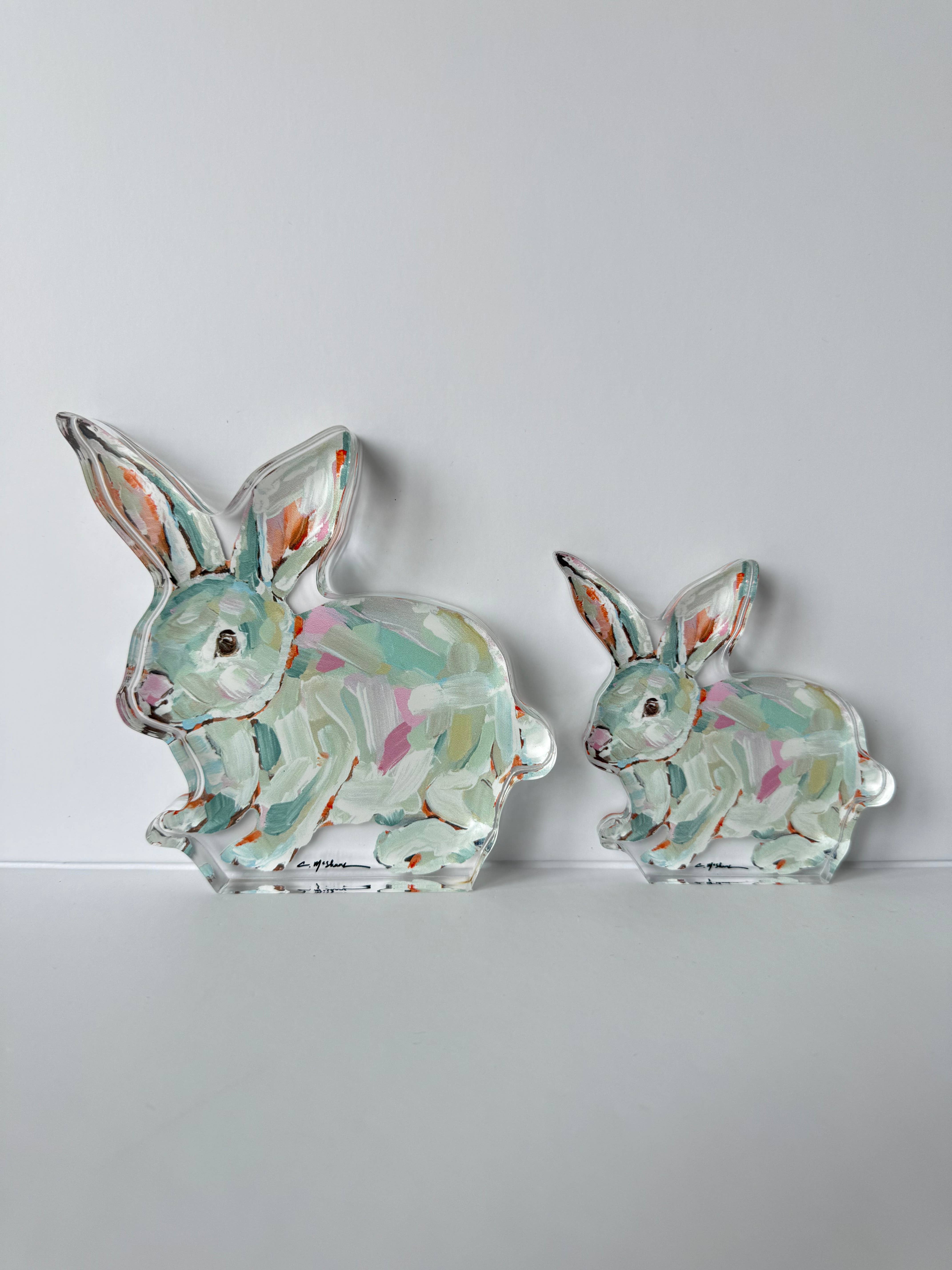 Chelsea McShane Art - Wholesale Decorative Tabletop Object - “Bunny Hunny” acrylic shelfie 1