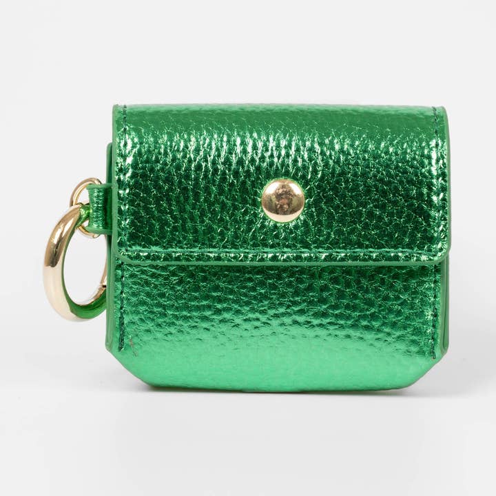 Asher Wireless Earbuds Case - Metallic Green, Faux Leather for wholesale by ÊTRE