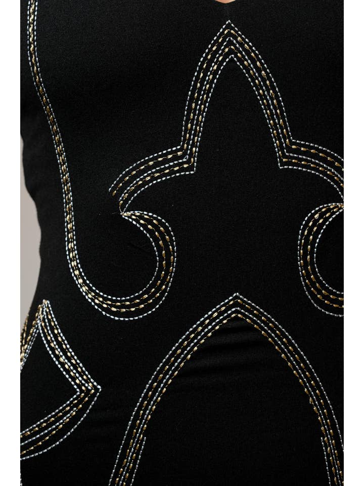 BLACK 23491R - Jersey Plunge Boots Stitch Bodysuit for wholesale on Faire3