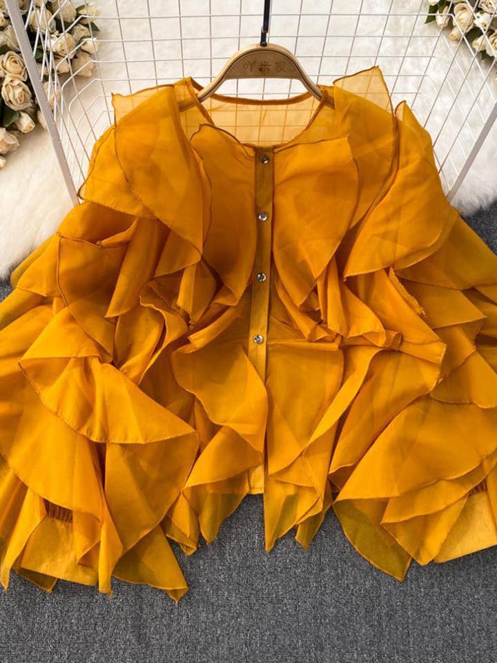 Aria Romance - Wholesale Blouse - Women's - Ruffled Long Sleeve Round Neck Blouse4