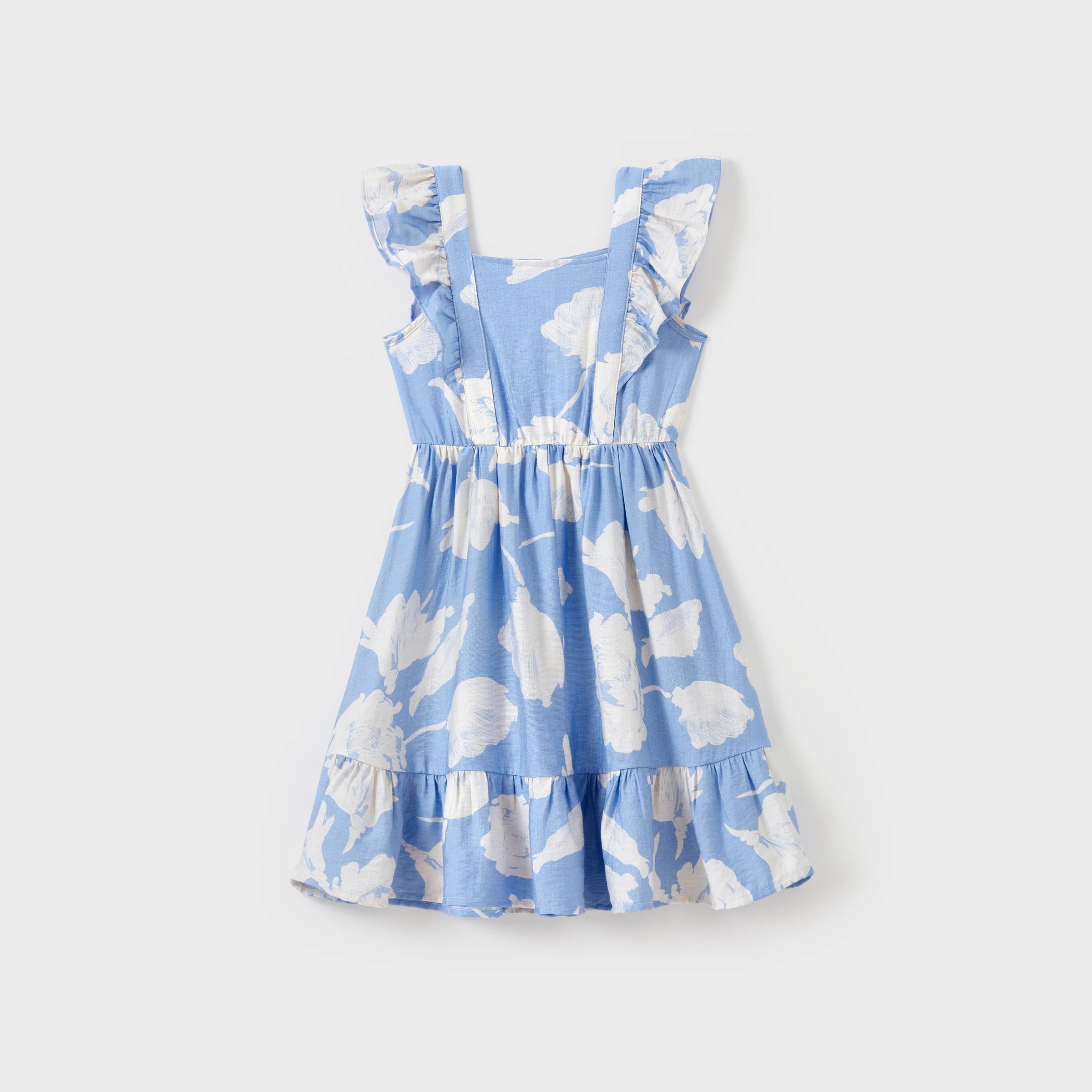 Azul Camiseta de algodón azul a juego para la familia o vestido con mangas de volantes. de venta al por mayor en Faire11