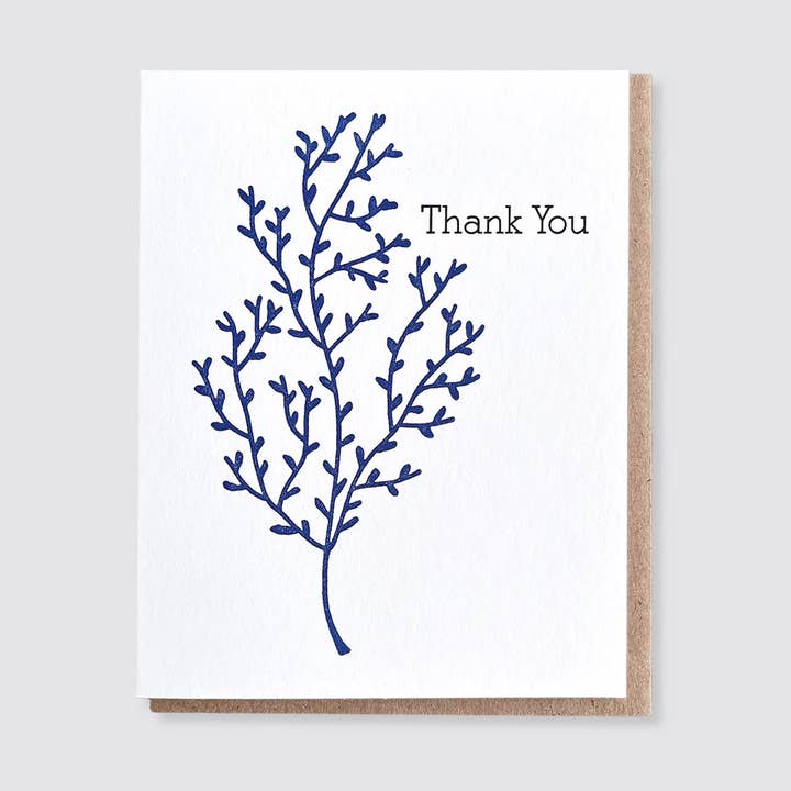 Blue Branch - Thank You Card for wholesale by True North Letterpress