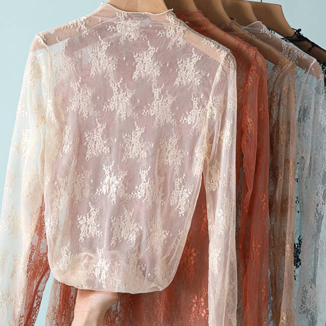 Rosa Clothing - Wholesale T-Shirt - Women's - Semi Sheer Mesh Floral Lace Layering Top