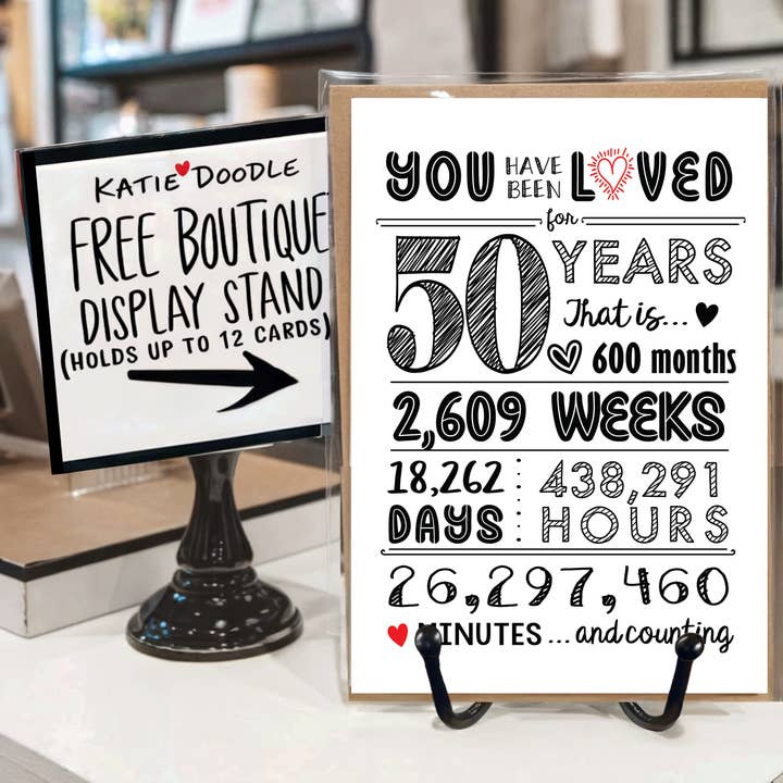 Katie Doodle | Boutique Greeting Cards & Birthday Gifts - Wholesale Birthday Card - Birthday Cards Women, Men, Unique, Best Sellers (Bulk) 50th